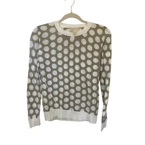 Michael Kors quiet luxury office cozy cream tan large polka dot sweater size XS